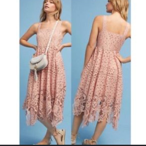 Anthropologie Dresses & Skirts - NWT Maeve Anthropologie Aiza Blush Pink Rose Embroidered Lace Midi Dress size 0